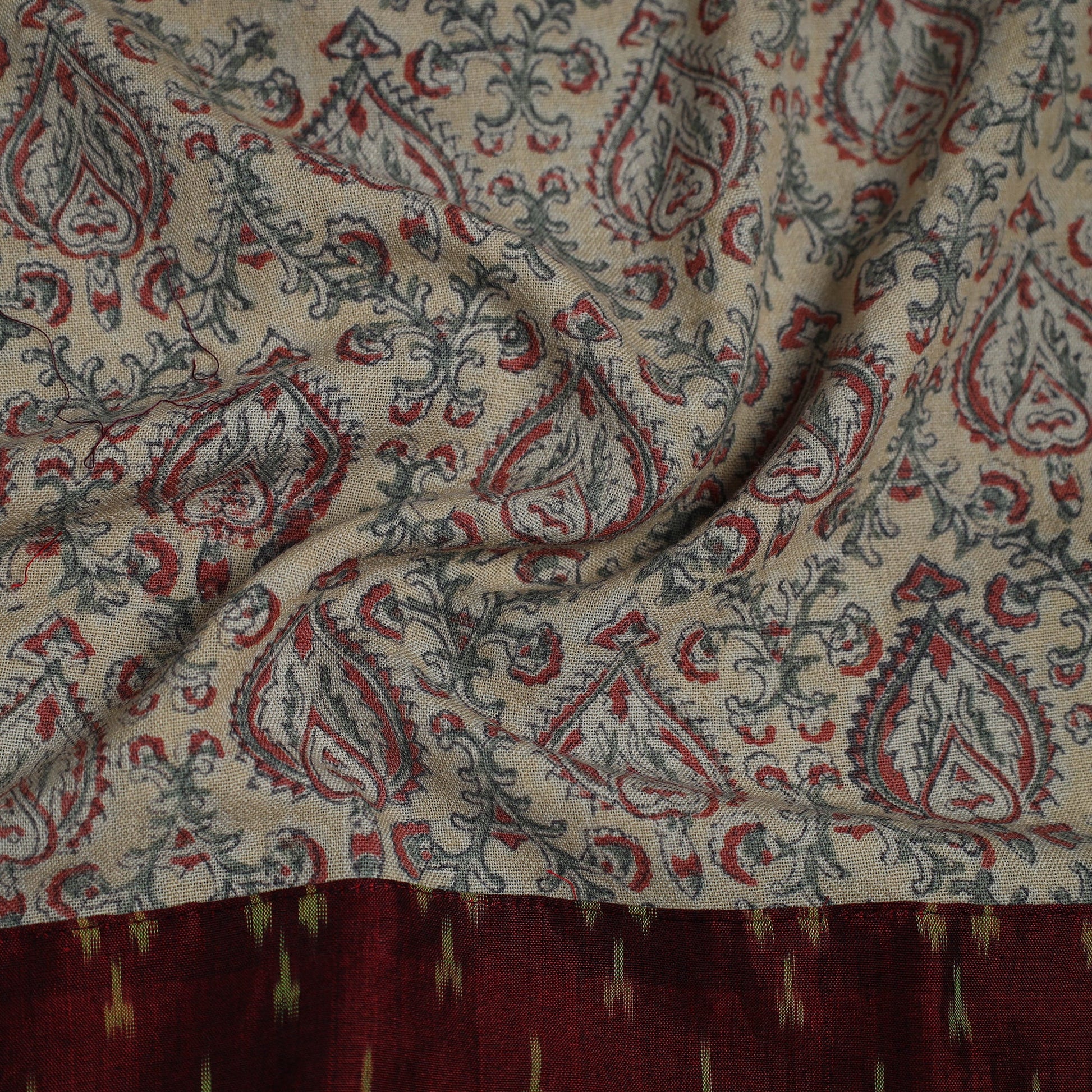 Beige - Block Print Woollen Kalamkari Blouse Piece 40