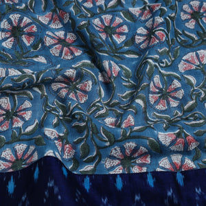 Blue - Block Print Woollen Sanganeri Blouse Piece 69