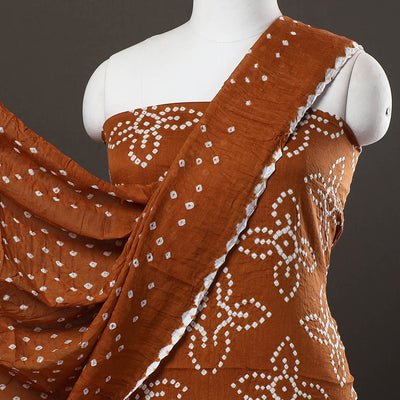 Brown - 3pc Satin Cotton Kutch Bandhani Dress Material 46