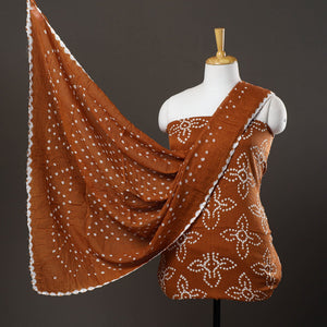 Brown - 3pc Satin Cotton Kutch Bandhani Dress Material 46