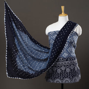 Blue - 3pc Satin Cotton Kutch Bandhani Dress Material 54