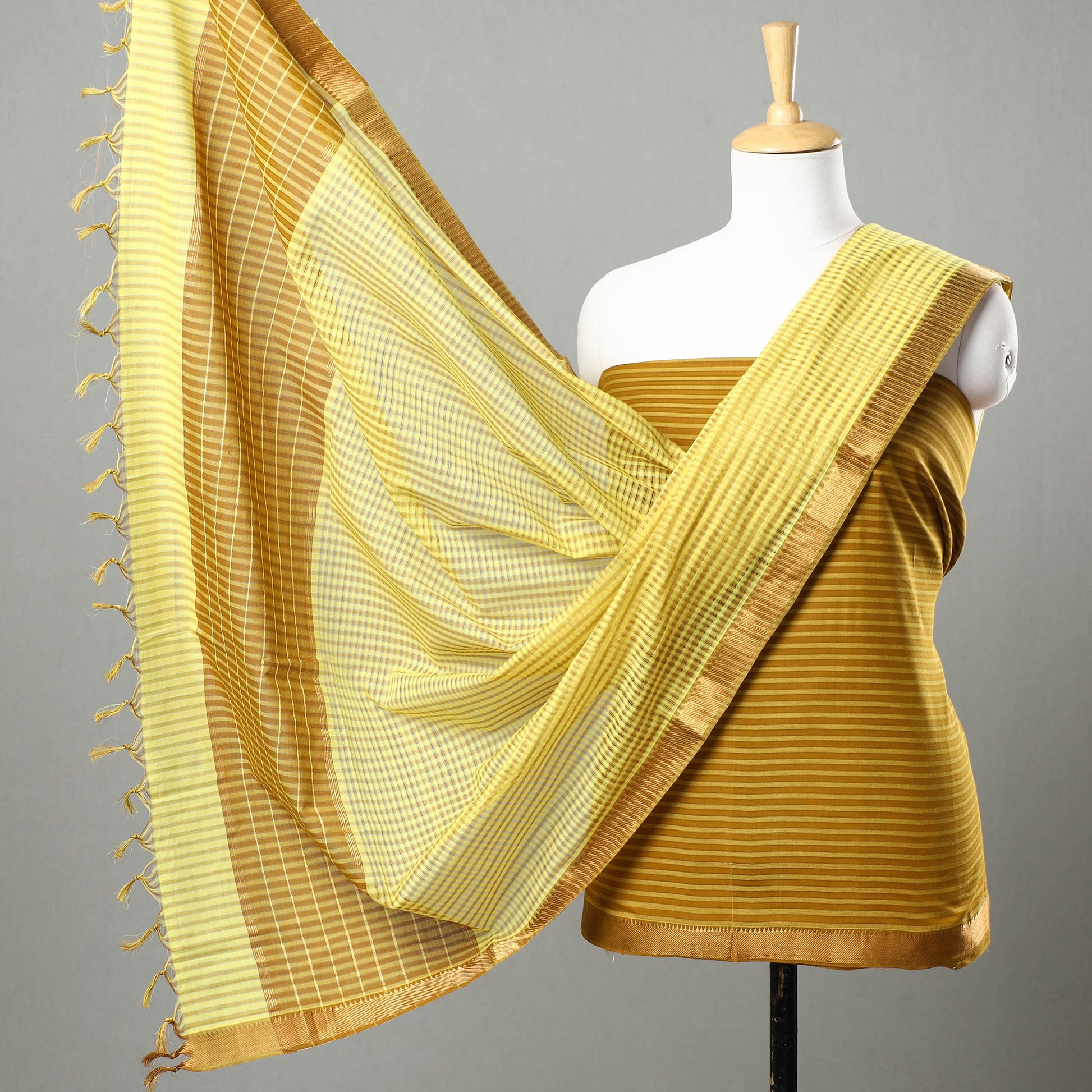 3pc Mangalagiri Handloom Cotton Suit Material Set with Zari Border 35
