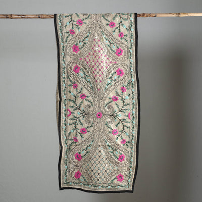 Black - Ranihati Chapa Work Phulkari Embroidery Chanderi Silk Stole