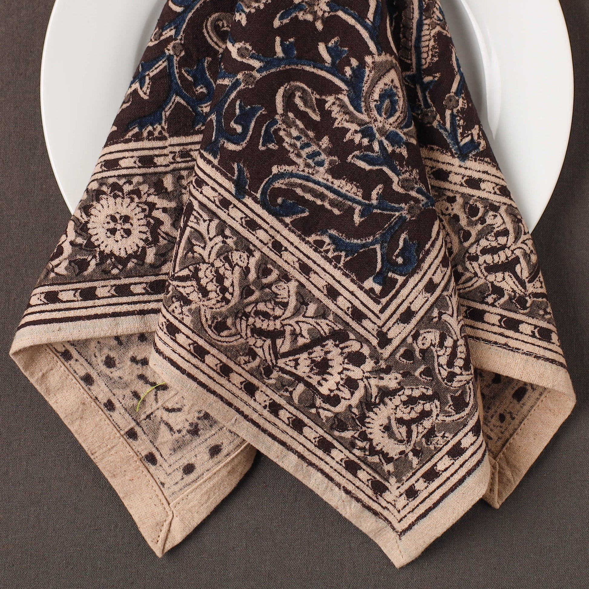 Brown - Pedana Kalamkari Block Print Natural Dyed Cotton Napkin 76