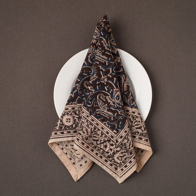 Brown - Pedana Kalamkari Block Print Natural Dyed Cotton Napkin 76