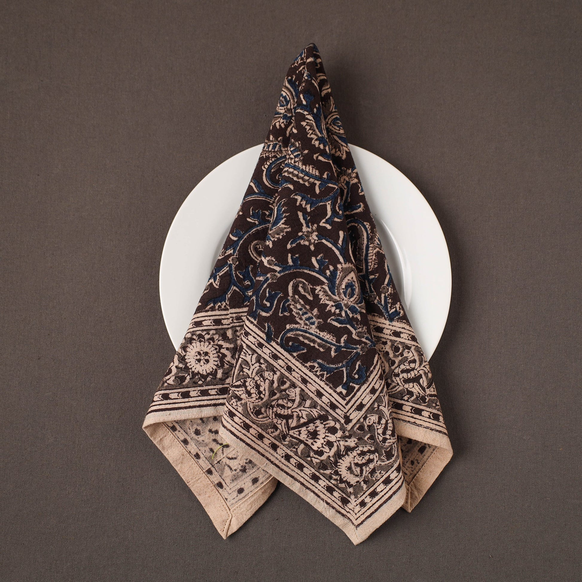 Brown - Pedana Kalamkari Block Print Natural Dyed Cotton Napkin 76