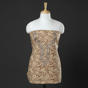 Beige - Embroidered Cotton Kalamkari Print Kurta Material (2.55m)