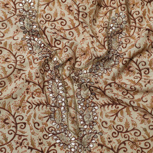 Beige - Embroidered Cotton Kalamkari Print Kurta Material (2.55m)