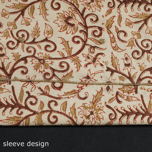 Beige - Embroidered Cotton Kalamkari Print Kurta Material (2.55m)