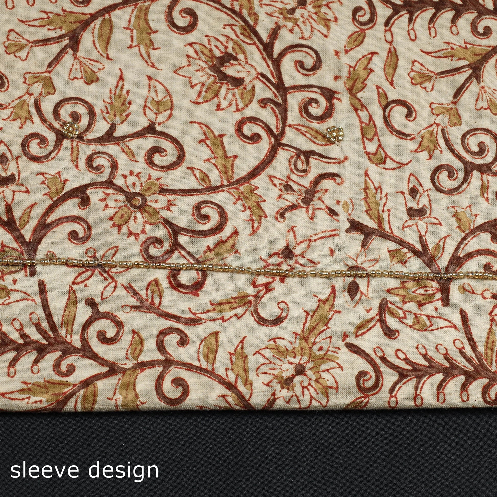 Beige - Embroidered Cotton Kalamkari Print Kurta Material (2.55m)