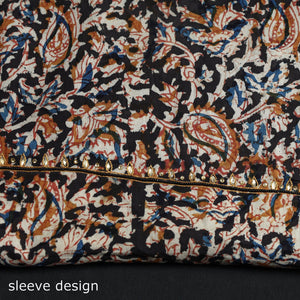 Black - Embroidered Cotton Kalamkari Print Kurta Material (2.6m)