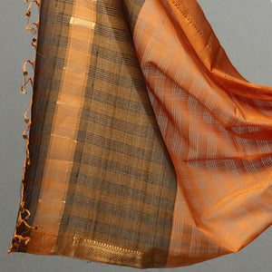 Brown - 3pc Mangalagiri Handloom Cotton Suit Material Set with Zari Border