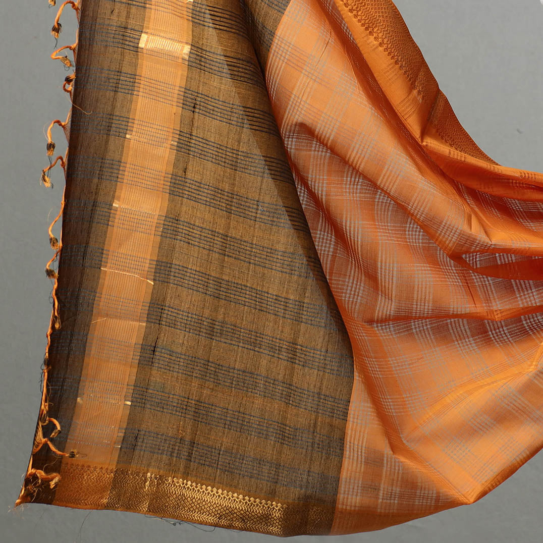 Brown - 3pc Mangalagiri Handloom Cotton Suit Material Set with Zari Border