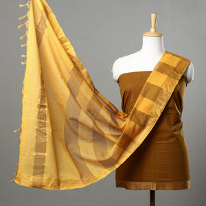 Brown - 3pc Mangalagiri Handloom Cotton Dress Material