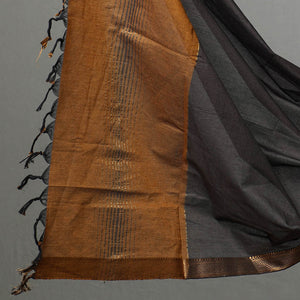 Brown - 3pc Mangalagiri Handloom Cotton Suit Material Set with Zari Border