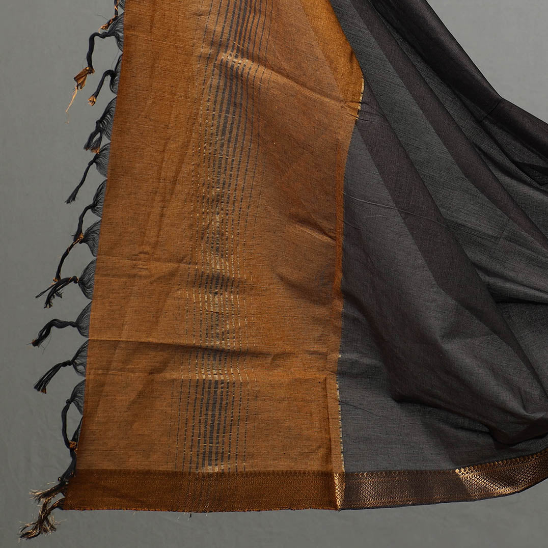 Brown - 3pc Mangalagiri Handloom Cotton Suit Material Set with Zari Border