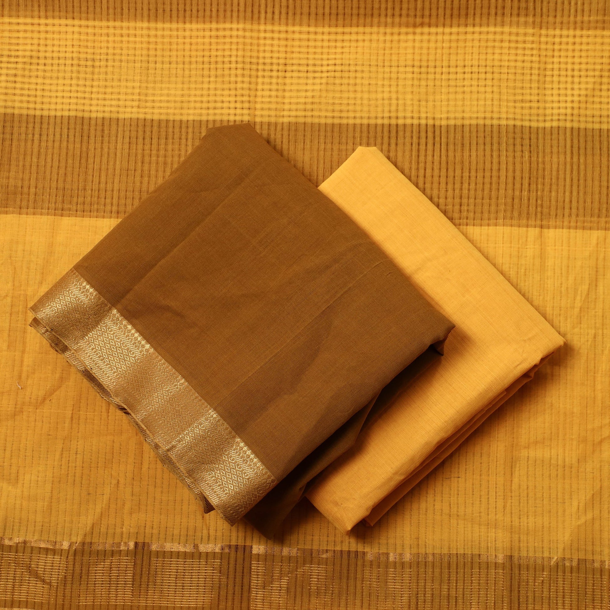 Brown - 3pc Mangalagiri Handloom Cotton Dress Material