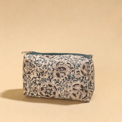 Beige - Kalamkari Block Printed Cotton Toiletry Pouch 03