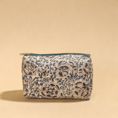 Beige - Kalamkari Block Printed Cotton Toiletry Pouch 03
