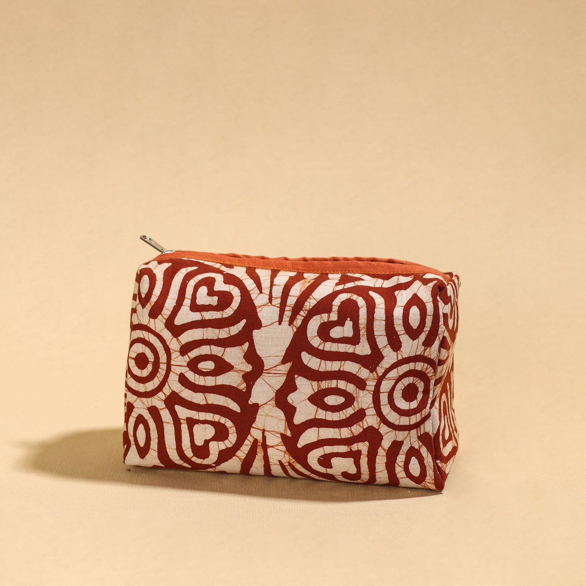 Brown - Hand Batik Printed Cotton Toiletry Pouch 04