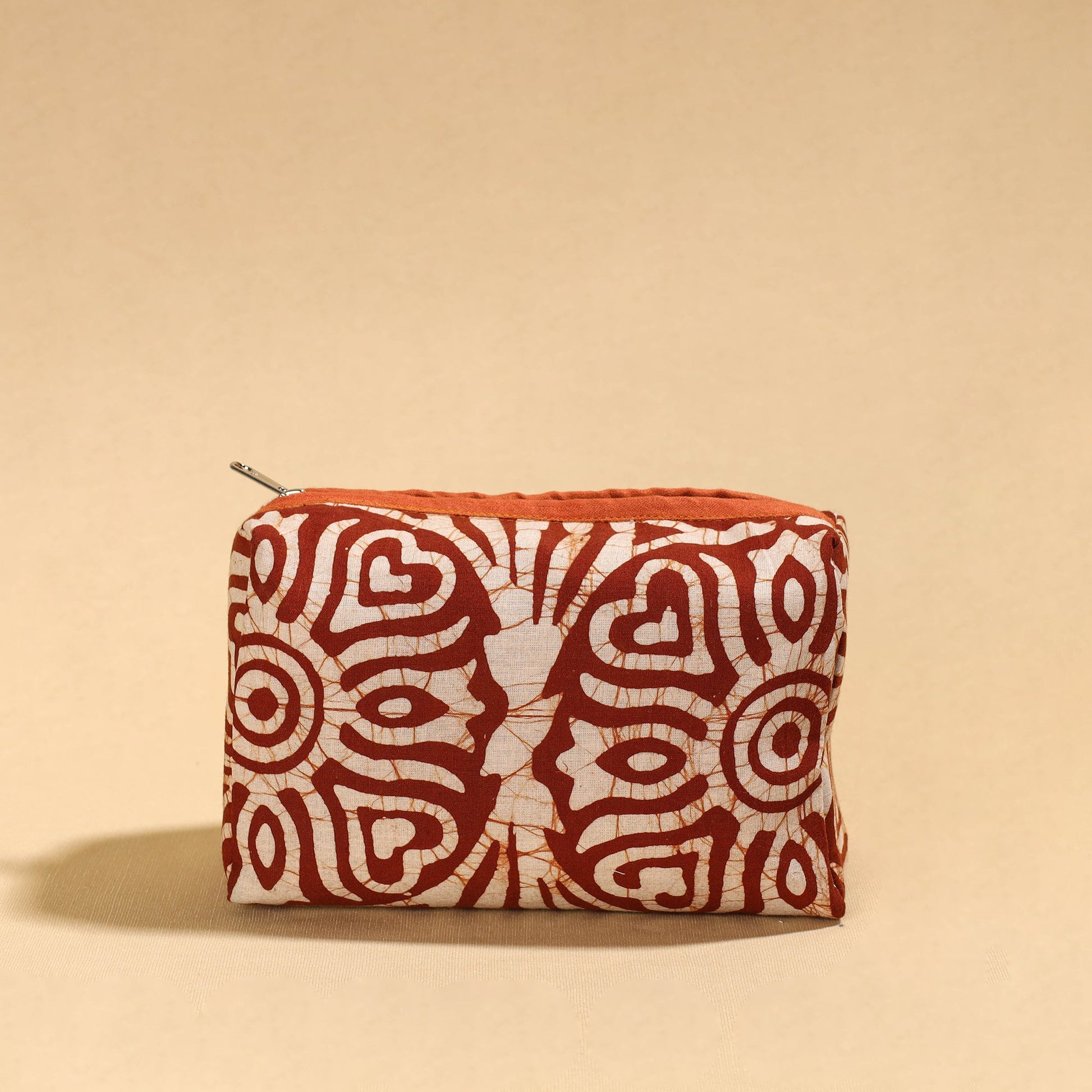 Brown - Hand Batik Printed Cotton Toiletry Pouch 04