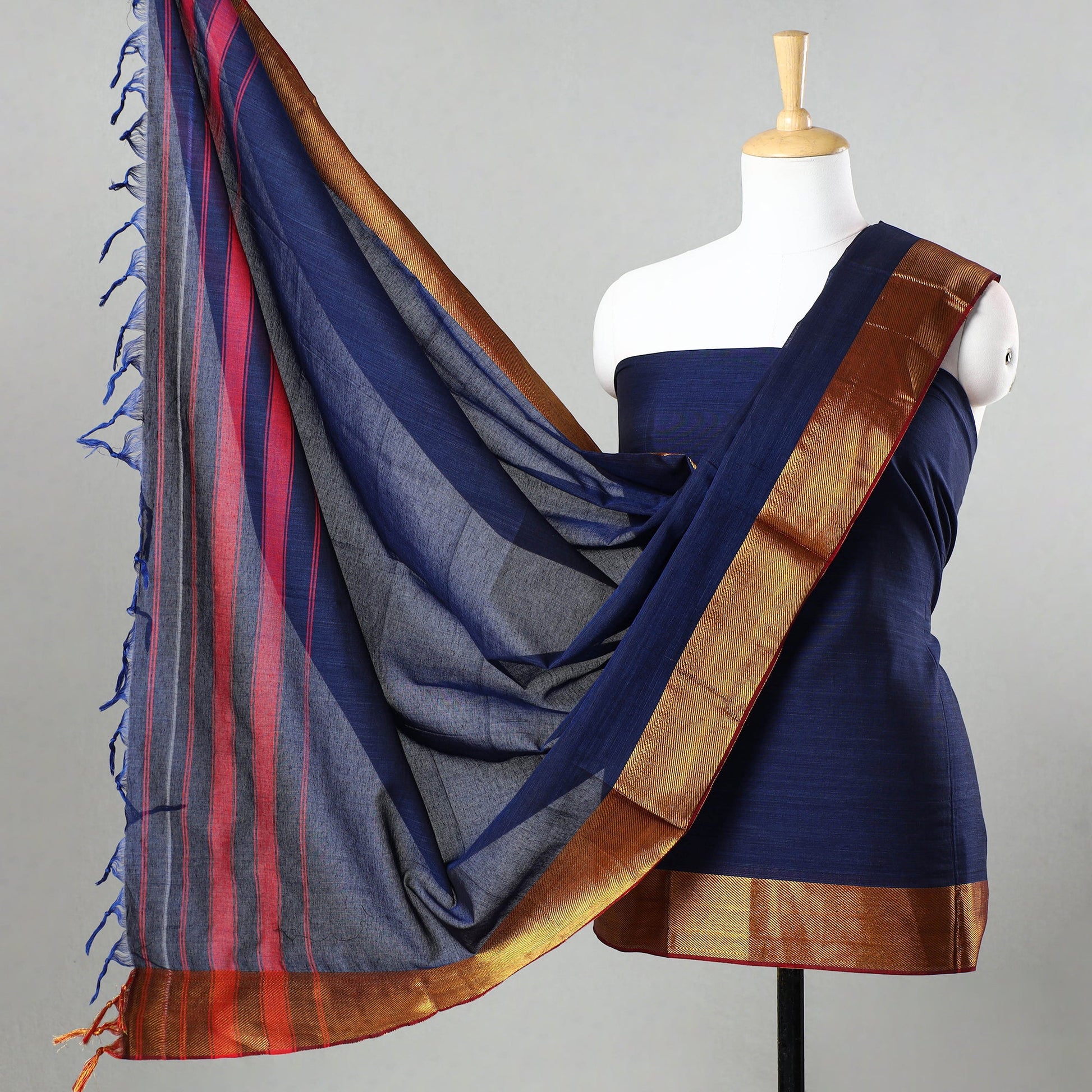 Blue - 3pc Dharwad Cotton Suit Material Set 37