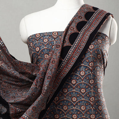 Blue - 3pc Ajrakh Block Printed Natural Dyed Cotton Suit Material Set 01