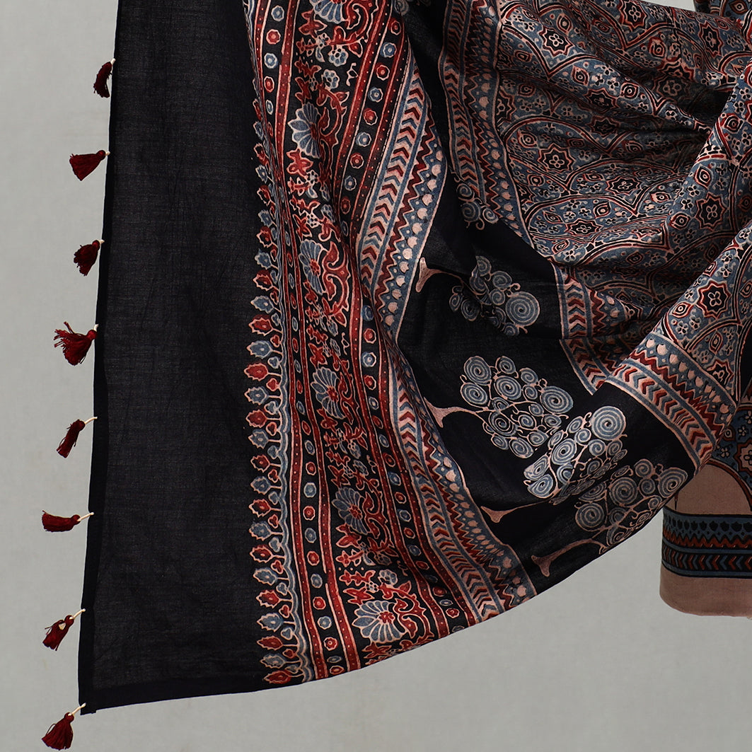 Blue - 3pc Ajrakh Block Printed Natural Dyed Cotton Suit Material Set 01