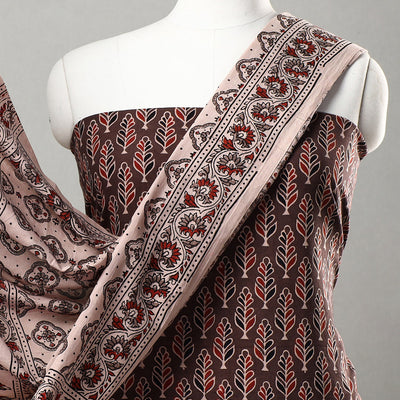 Brown - 3pc Ajrakh Block Printed Natural Dyed Cotton Suit Material Set 03