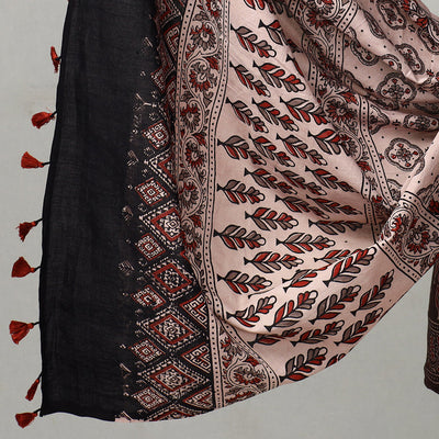 Brown - 3pc Ajrakh Block Printed Natural Dyed Cotton Suit Material Set 03