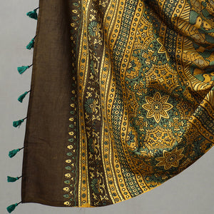 Brown - 3pc Ajrakh Block Printed Natural Dyed Cotton Suit Material Set 07