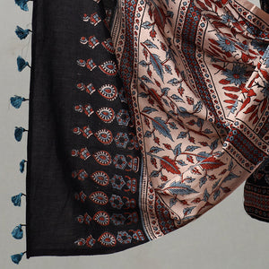 Black - 3pc Ajrakh Block Printed Natural Dyed Cotton Suit Material Set 10