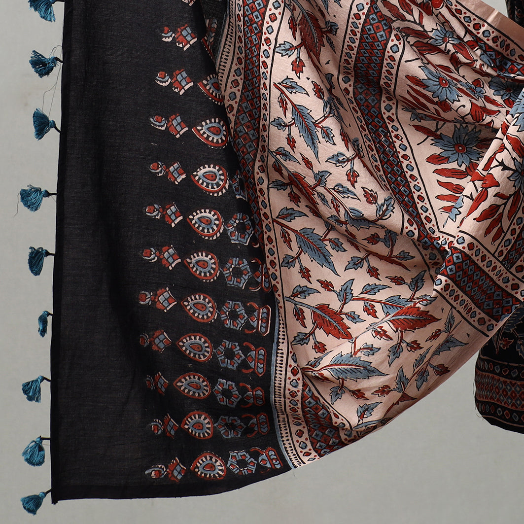 Black - 3pc Ajrakh Block Printed Natural Dyed Cotton Suit Material Set 10