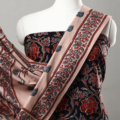 Black - 3pc Ajrakh Block Printed Natural Dyed Cotton Suit Material Set 12