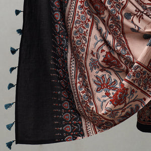 Black - 3pc Ajrakh Block Printed Natural Dyed Cotton Suit Material Set 12