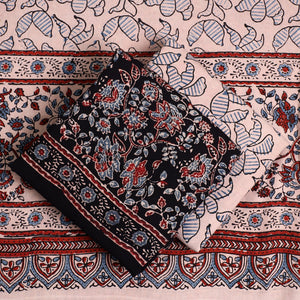 Black - 3pc Ajrakh Block Printed Natural Dyed Cotton Suit Material Set 08