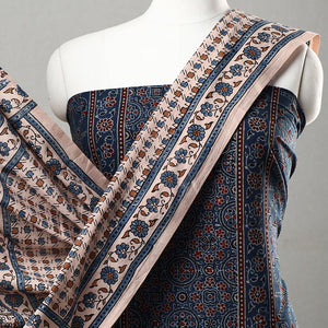 Blue - 3pc Ajrakh Block Printed Natural Dyed Cotton Suit Material Set 18