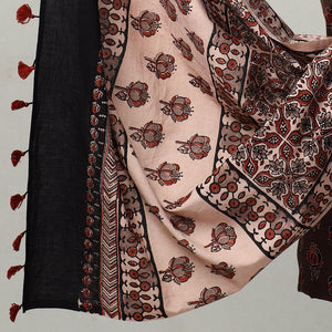 Brown - 3pc Ajrakh Block Printed Natural Dyed Cotton Suit Material Set 19
