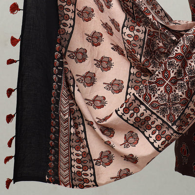 Brown - 3pc Ajrakh Block Printed Natural Dyed Cotton Suit Material Set 19