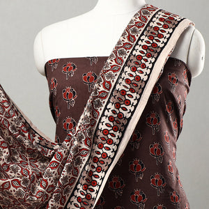 Brown - 3pc Ajrakh Block Printed Natural Dyed Cotton Suit Material Set 21