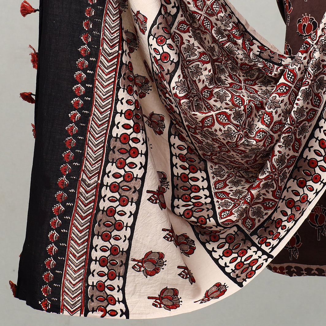Brown - 3pc Ajrakh Block Printed Natural Dyed Cotton Suit Material Set 21