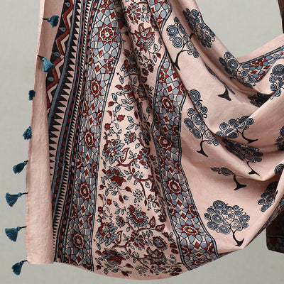Brown - 3pc Ajrakh Block Printed Natural Dyed Cotton Suit Material Set 23
