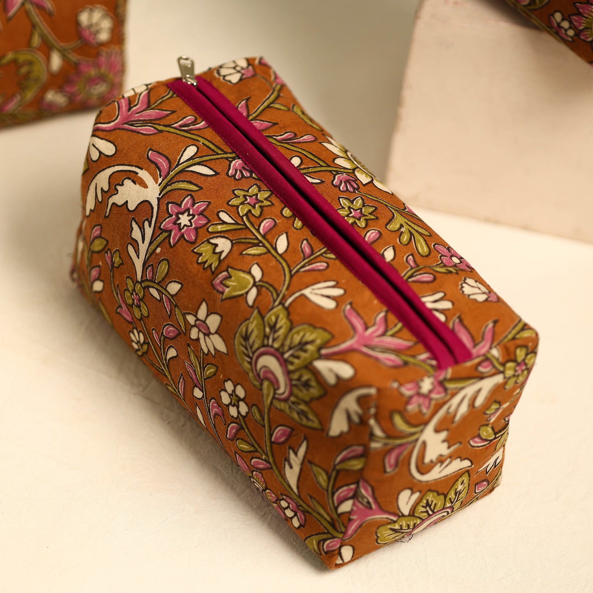 Brown - Handmade Cotton Toiletry Bags (Set of 3) 12