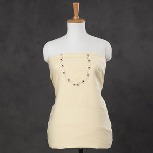 Beige - Hand Embroidery Plain Cotton Kurta Material - 3 Meter