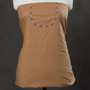 Brown - Hand Embroidery Plain Cotton Kurta Material - 3 Meter