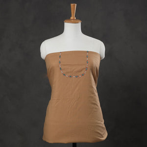 Brown - Hand Embroidery Plain Cotton Kurta Material - 3 Meter
