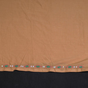 Brown - Hand Embroidery Plain Cotton Kurta Material - 3 Meter