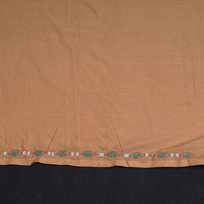 Brown - Hand Embroidery Plain Cotton Kurta Material - 3 Meter