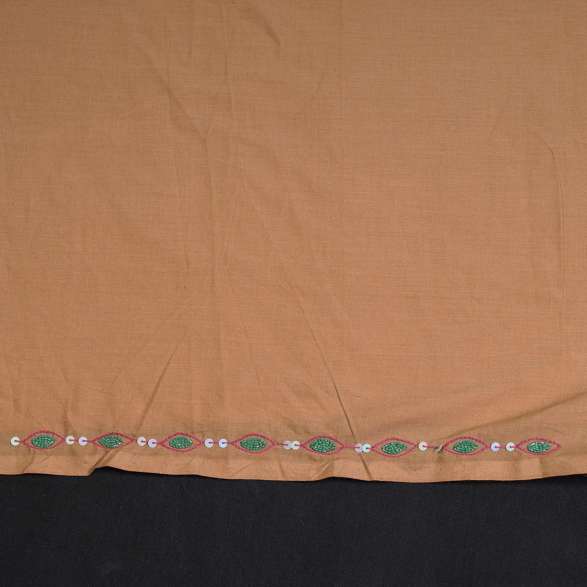 Brown - Hand Embroidery Plain Cotton Kurta Material - 3 Meter