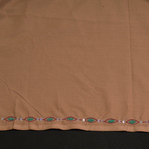 Brown - Hand Embroidery Plain Cotton Kurta Material - 3 Meter